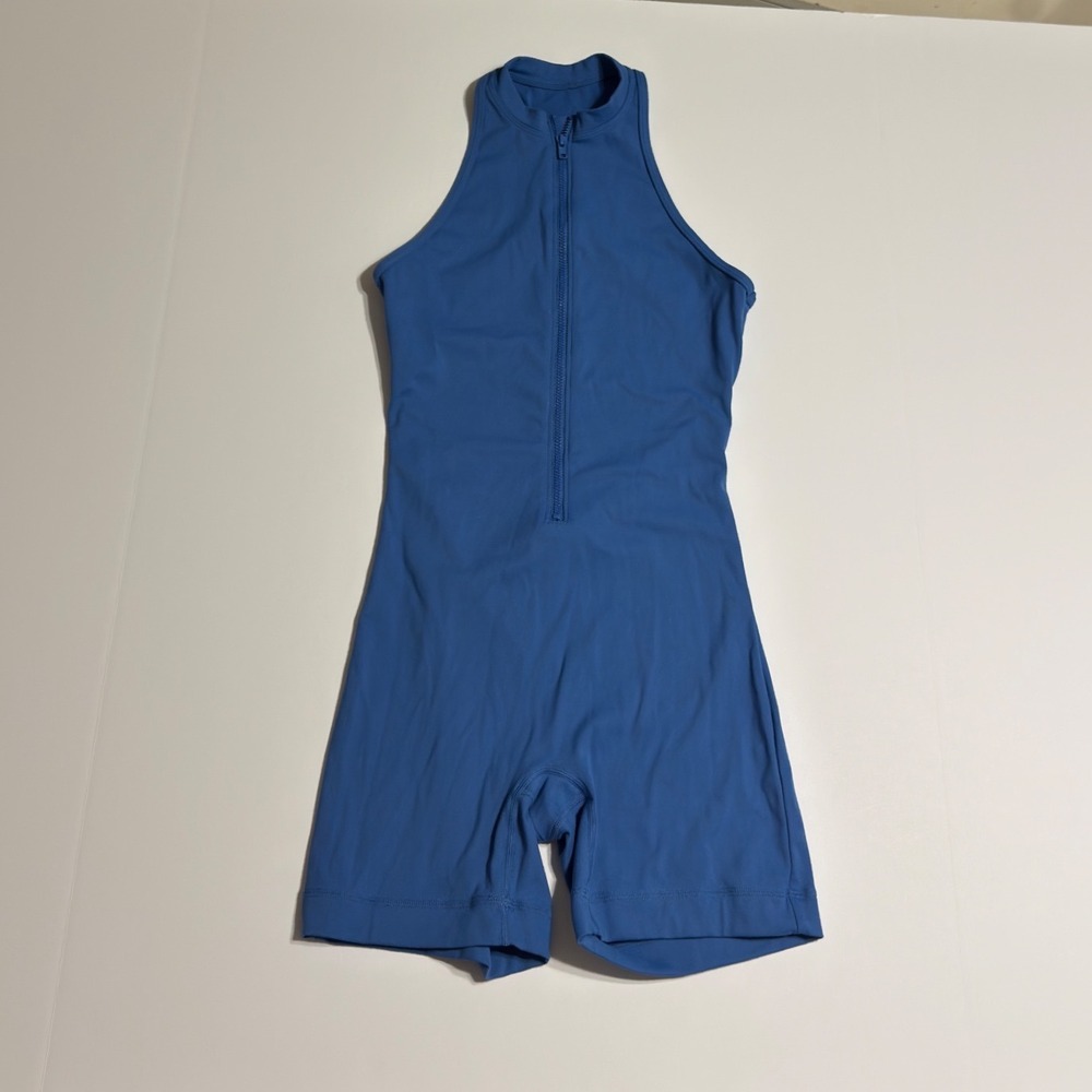 SET ACTIVE Sportbody Bodysuit Blue Mock Neck Zip Front Racerback Romper Small
